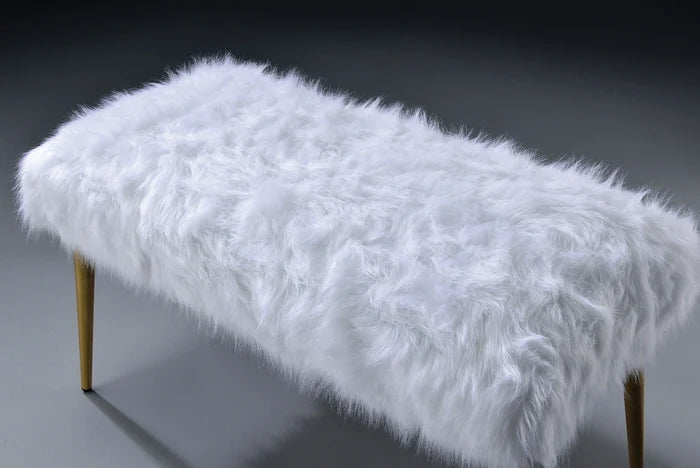 Bagley II White Faux Fur & Gold Bench