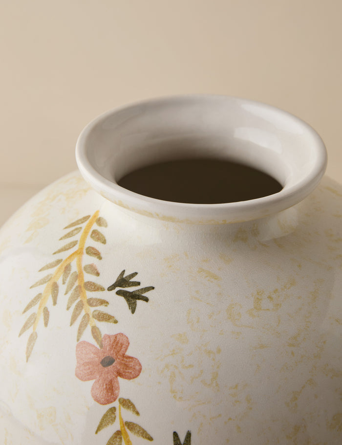 #color::ivory | Close up of the top of the Bea floral motif ceramic vase by Heidi Caillier.