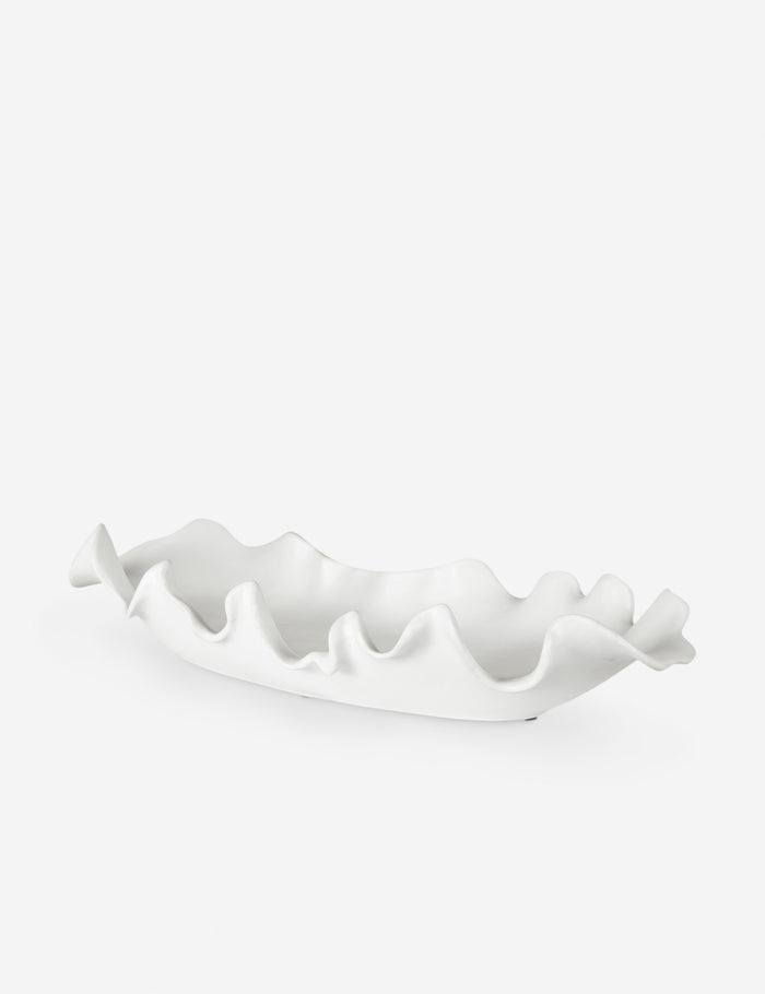 #color::white | Beline low-profile ruffled long decorative bowl.