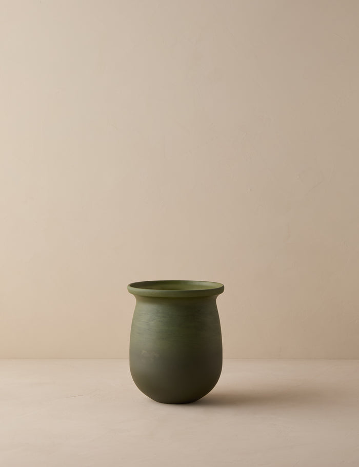 #color::olive | Campden matte green ceramic vase by Heidi Caillier.