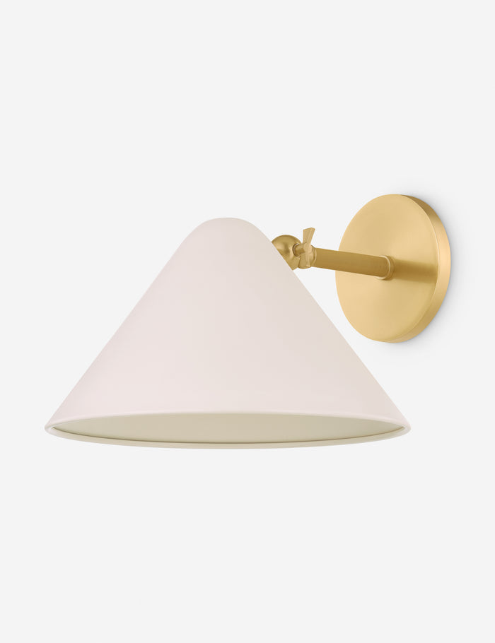 #color::antique-brass | Angled view of the Citrine adjustable cone shade sconce