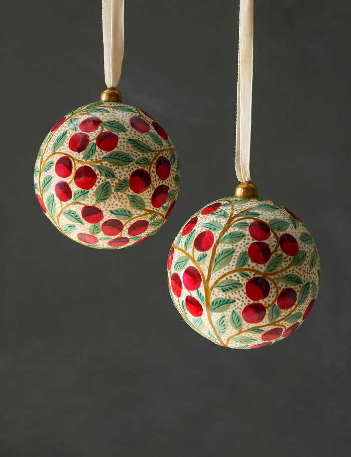 #style::cherries | Set of 2 Joelle paper mache ornaments