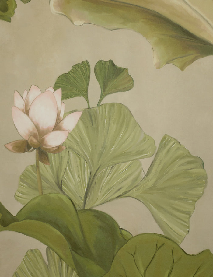 #color::green | Close up view of the Lotus lush botanical wallpaper by Aimee Song