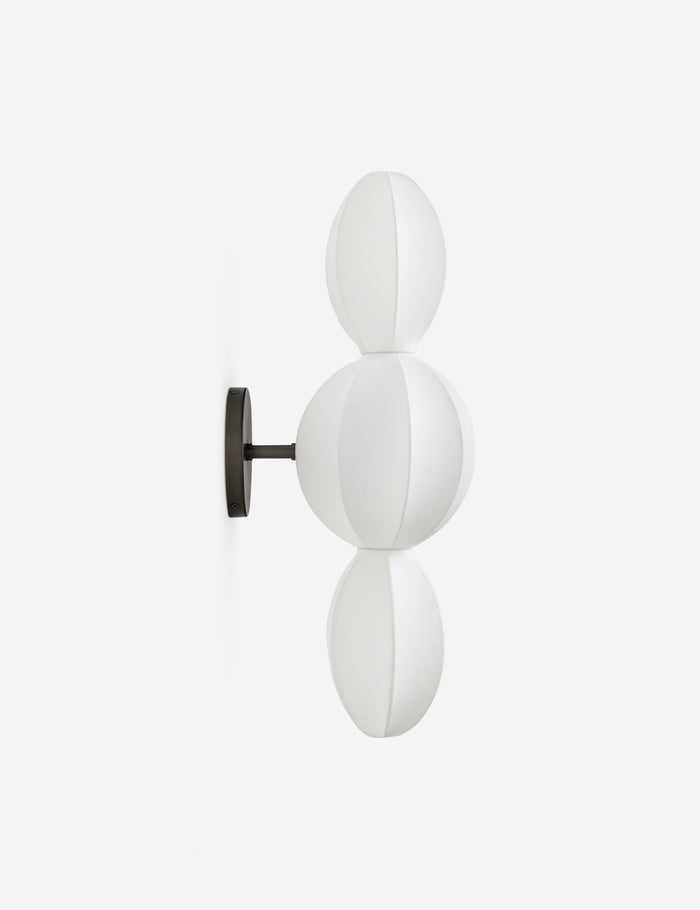 #color::dark-pewter | Side profile view of the Luneth stacked lantern shade sconce by Aimee Song