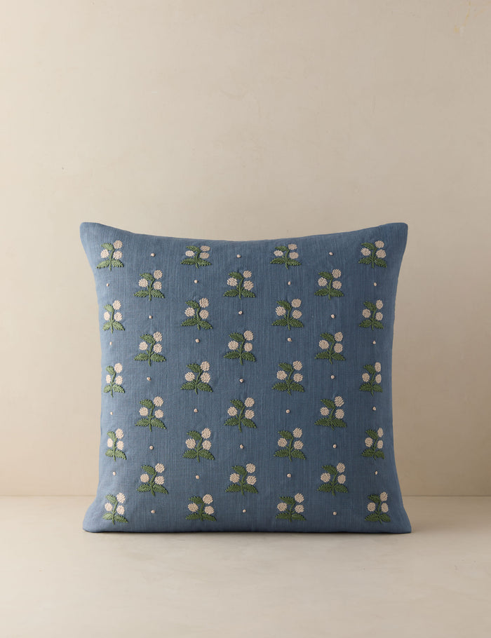 #color::denim #style::square | Madelief embroidered floral throw pillow