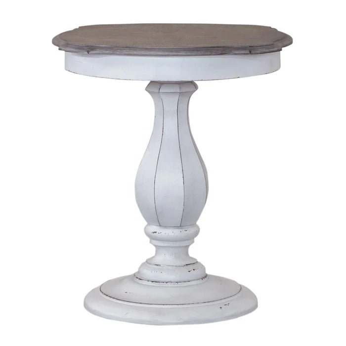 Magnolia Manor Round Accent Table in Antique White Base w/ Weathered Bark Tops image