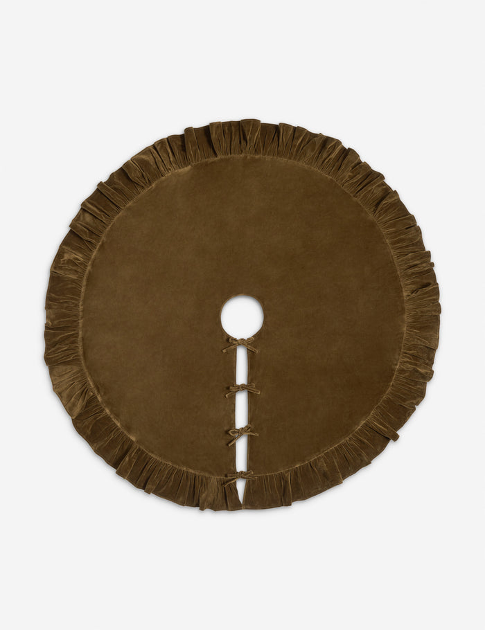 #color::olive | Mauree ruffle edge velvet tree skirt