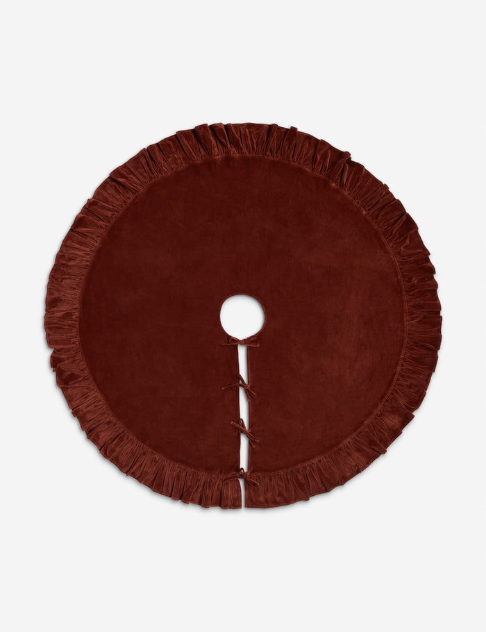 #color::sangria | Mauree ruffle edge velvet tree skirt
