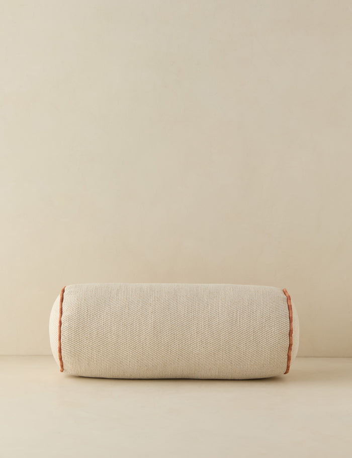 #color::natural-and-saffron | Merilee contrast piping striped bolster pillow by Aimee Song