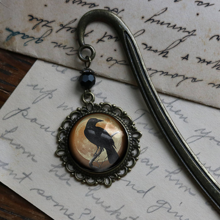 Orange Crow or Raven Goth Halloween Bronze Bookmark