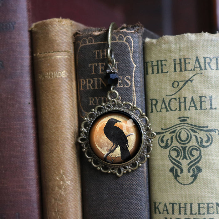 Orange Crow or Raven Goth Halloween Bronze Bookmark