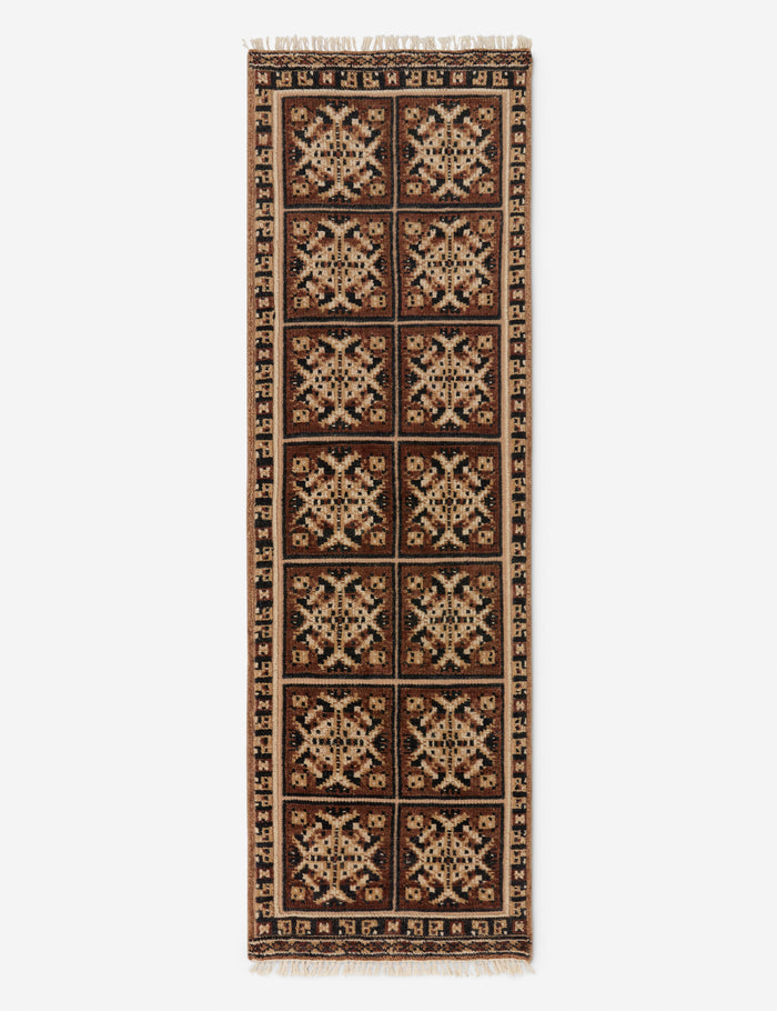 #color::taupe #size::2-6--x-8--runner | Ovidi heritage motif hand-knotted wool runner rug.