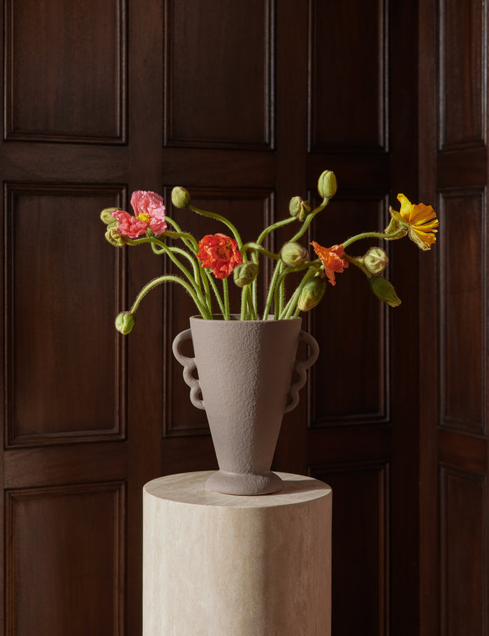 #color::cocoa #size::small | Panthea textural tapered loop handle ceramic vase by Aimee Song