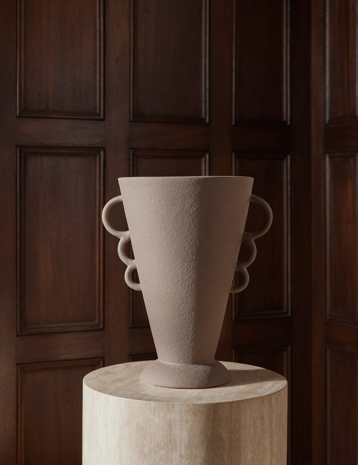 #color::cocoa #size::large | Panthea textural tapered loop handle ceramic vase by Aimee Song