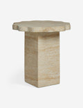 #color::beige-marble | Scalloped travertine-finish round outdoor side table by Sarah Sherman Samuel