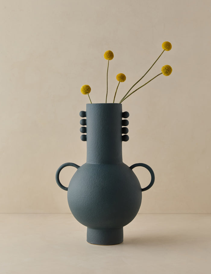 #color::navy | Tosca beaded detailed loop handle ceramic vase by Aimee Song