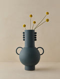 #color::navy | Tosca beaded detailed loop handle ceramic vase by Aimee Song