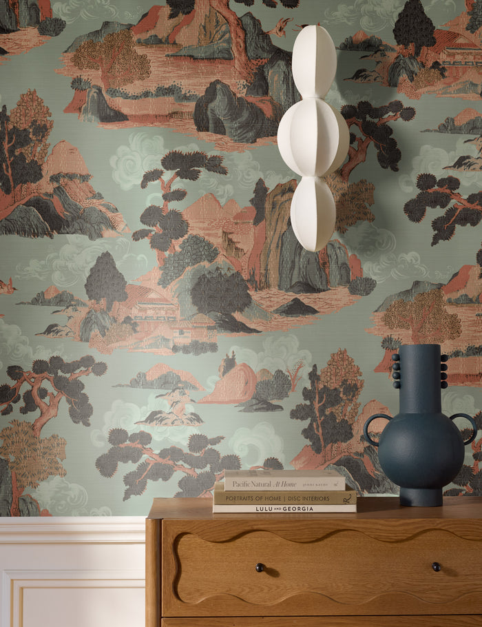 #color::navy | Tosca beaded detailed loop handle ceramic vase by Aimee Song styled on a dresser