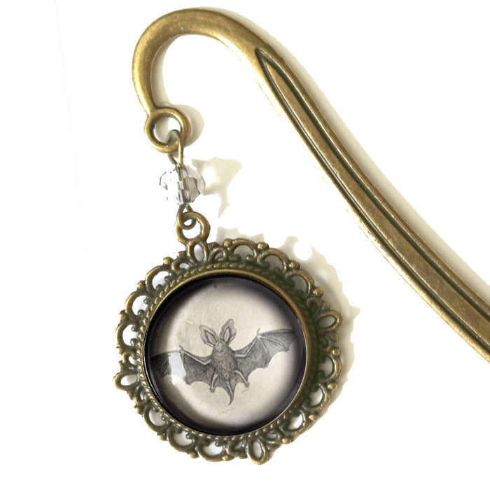 Victorian Bat Goth Halloween Bronze and Glass Bookmark