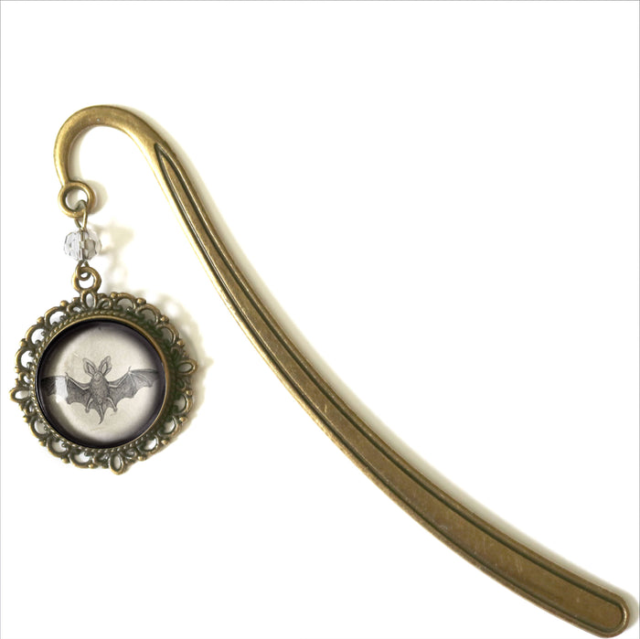 Victorian Bat Goth Halloween Bronze and Glass Bookmark