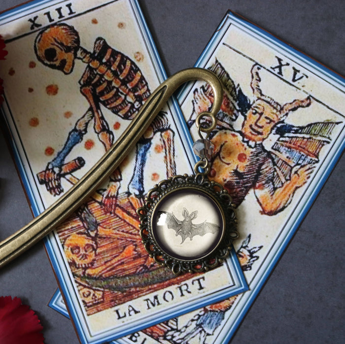 Victorian Bat Goth Halloween Bronze and Glass Bookmark