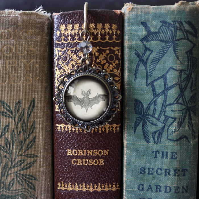 Victorian Bat Goth Halloween Bronze and Glass Bookmark