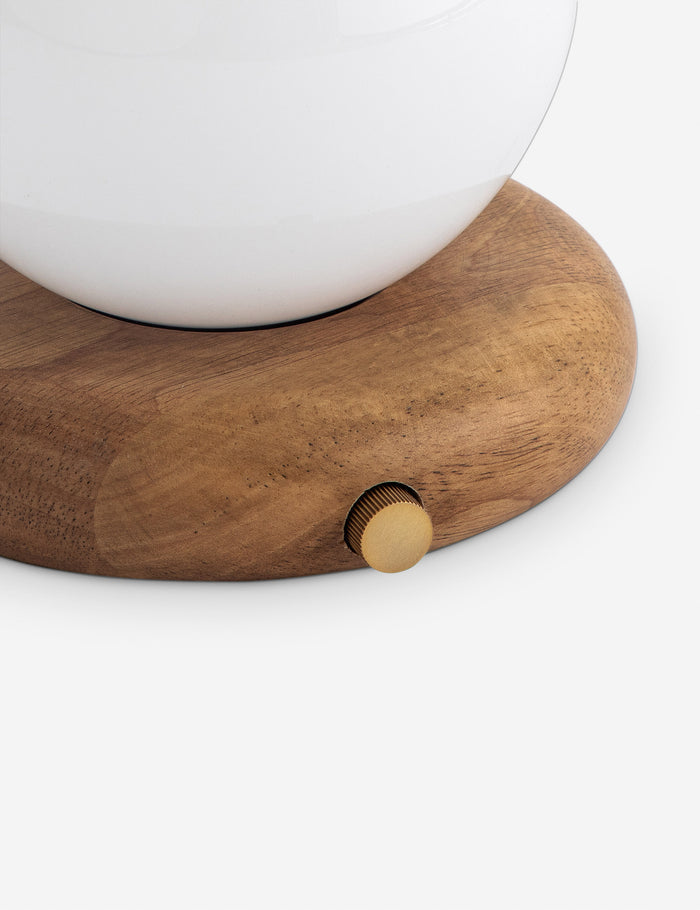 #color::natural | Close up of the Washburn minimalist rechargeable table lamp.