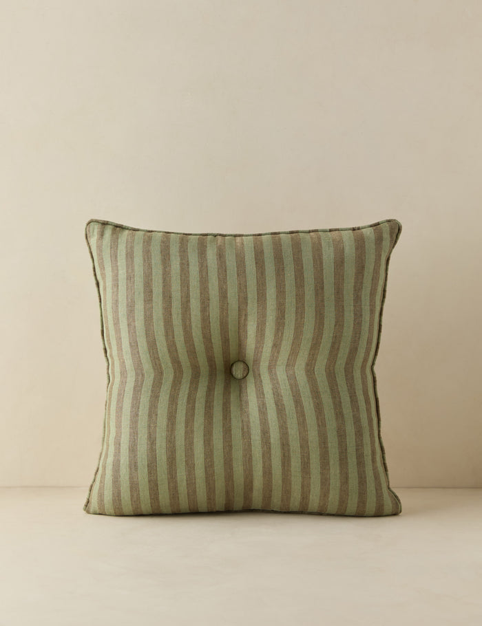 #style::square #color::hunter | Welby striped tufted button linen throw pillow by Aimee Song