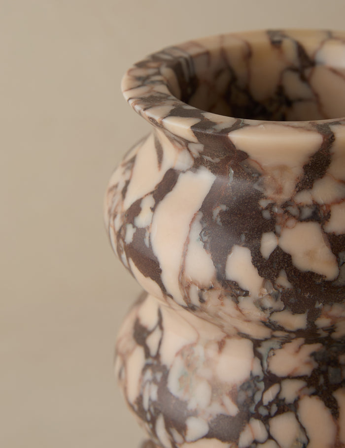#color::purple-breccia | Close up of the Zainab hand-carved marble vase